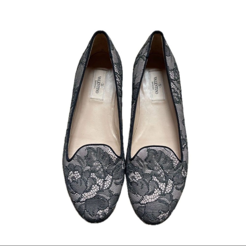 Valentino Gray Lace Slip-On Flats